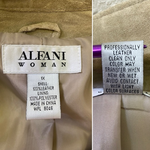 Alfani Woman Suede 100% Leather Button Blazer Jacket Tan Boho Minimalist XL 1X - Picture 11 of 13